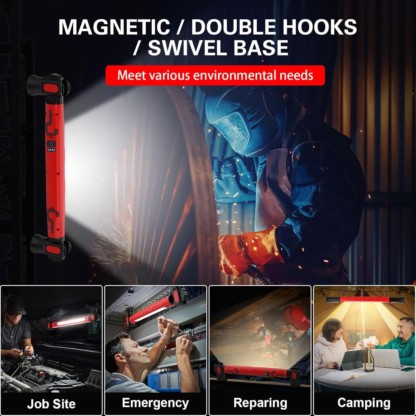 Hands-Free Magnetic LED Underhood Light – Waterproof Auto Repair & Camping Emergency Lamp with Phone Charging Port