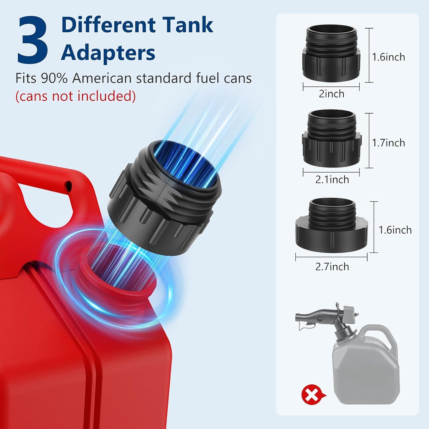 Auto-Stop Electric Fuel Transfer Pump, 3.2 GPM Portable Gas Can Pump with 51" Hose & 3 Tank Adapters (Can Not Included)
