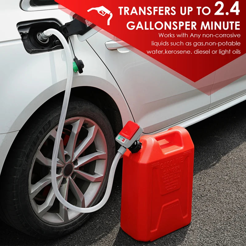 Auto-Stop Electric Fuel Transfer Pump, 3.2 GPM Portable Gas Can Pump with 51" Hose & 3 Tank Adapters (Can Not Included)