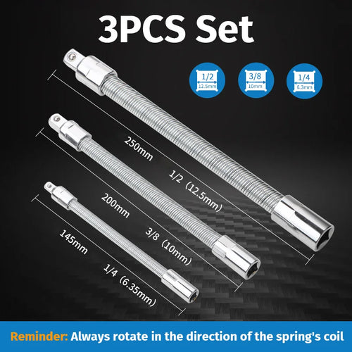3Pcs Heavy-Duty Flexible Socket Extension Bar Set