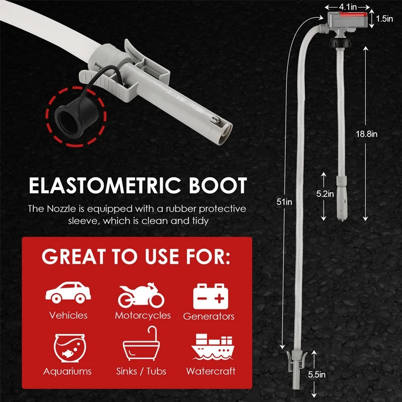 Auto-Stop Electric Fuel Transfer Pump, 3.2 GPM Portable Gas Can Pump with 51" Hose & 3 Tank Adapters (Can Not Included)